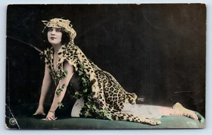 RPPC Regina Badet French Actress and Dancer in Leopard Skin Risqué Postcard - Picture 1 of 2