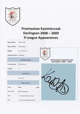 PRZEMYSLAW KAZIMIERCZAK DARLINGTON 2008-2009 ORIGINAL HAND SIGNED CUTTING/CARD
