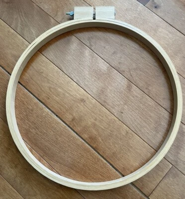 Vintage Adjustable Embroidery Hoop~14” Round Wood Block~ Needlework Quilting - Image 1 of 4