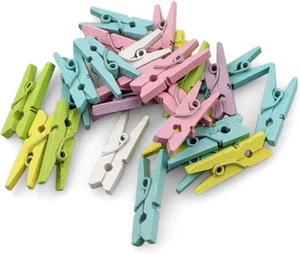 25 Stück Deko-Klammern Holz 25 mm Pastellfarben Design Holz-Klammern bunt - Bild 1 von 7
