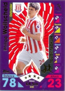 2016/2017 Topps Match Attax Card 240 Philipp Wollscheid-TOUGH TACKLER-Stoke City