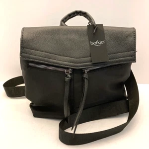 Neu mit Etikett Botkier Mini Rucksack schwarz genarbtes Leder Nylon Klappe Magnet Reißverschlusstaschen - Bild 1 von 13