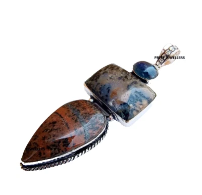 Jasper With Blue Onyx Pendant, 925 Silver Plated Pendant, Handmade Large Pendant - Image 1 of 4