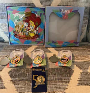 Disney Alice In Wonderland 70th Anniversary Jumbo Pin + 3 Pins & Bonus Pin New - Picture 1 of 7