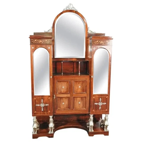 Monumental French Inlaid Rosewood Bronze Figured Vitrine China Cabinet Cover