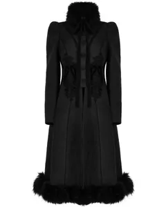 Punk Rave Womens Gothic Lace Applique Velvet Maxi Coat - Picture 1 of 13
