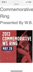 BOSTON RED SOX 2013 WORLD SERIES CHAMPIONSHIP RING SGA 5/28/2019@ FENWAY PARK - Picture 1 of 2