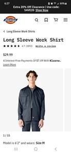 Dickies Men's 574 Long Sleeve Twill Work Shirt Navy Blue Original Fit, Medium - Picture 1 of 7