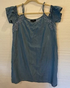 Denim Jean dress Women medium Cold Shoulder Embroidery Western Midi - Picture 1 of 10