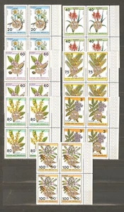 Rwanda: full set of 7 mint stamps in blocks of 4, Flowers, 1973, Mi#604-0, MNH - Picture 1 of 1
