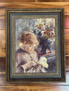 Lady sewing 1879 oil on board Renoir licensed reproduction Framed 15” X 12” - Picture 1 of 3