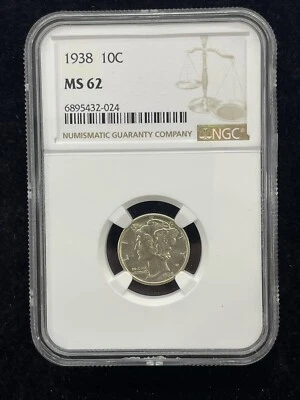 1938 P 10C Mercury Dime NGC MS62 - Image 1 of 4