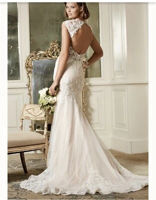 Vestido de Noiva Wtoo Watters 13721 Julienne Renda Marfim Tamanho 10 Novo com etiquetas $1722 Ajuste Flare - Imagem 1 de 4