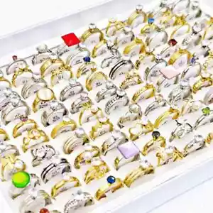 100Pcs Stainless Steel Zircon Ring Wholesale Mix CZ Wedding Jewelry Party Gifts - Picture 1 of 16