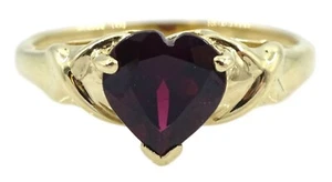 9CT GOLD GARNET HEART 1.5CT SOLITAIRE RING UK HALLMARKS SIZE N 1/2 - Picture 1 of 12