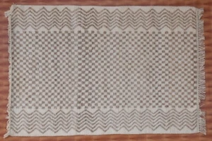 4x6 Geometric Moroccan Beige Living Room Wool Hand Woven Decor rug - Picture 1 of 6
