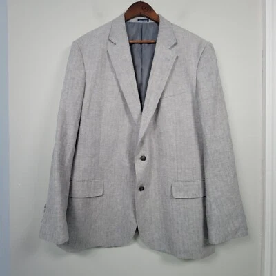 NWOT Stafford Mens 48R Linen Blend Blazer Herringbone Classic Fit Gray - Image 1 of 4