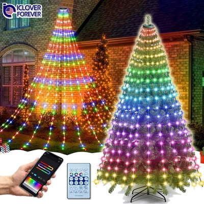 200LED Christmas Tree Waterfall String Lights RGB Color Changing Indoor Outdoor - Image 1 of 4