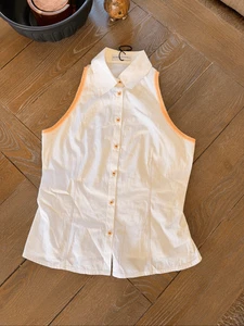 Camiseta sin mangas Brunello Cucinelli cuello blanco con detalles de melocotón talla pequeña nueva sin etiquetas - Imagen 1 de 7