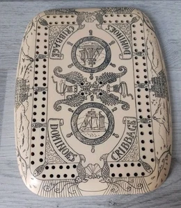 Faux Scrimshaw Dominoes And Cribbage Board By Wallace Handmade Nautical Theme - Picture 1 of 20