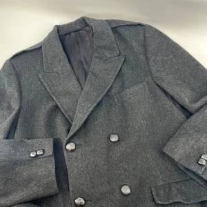 Vintage Hart Schaffner Marx Double Breasted Wool Blend Overcoat Gray Mens L/XL - Picture 1 of 9