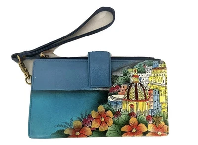 Cartera organizadora pintada a mano Anuschka con correa para muñeca-Amalfi Dawn-NUEVA CON ETIQUETAS Foto 1 de 4