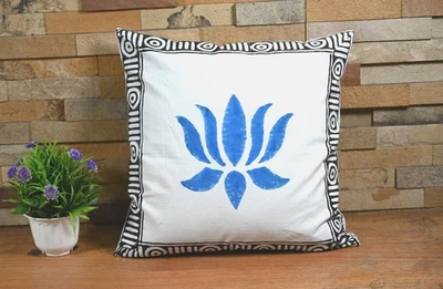 Funda de cojín de algodón estampada en bloques de mano Funda de almohada con estampado de bordes indios Foto 1 de 4