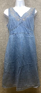 Vintage Faded Glory Jeanskleid L (12/14) Y2K 90S bestickt Perlen Gürtel Reißverschluss - Bild 1 von 11