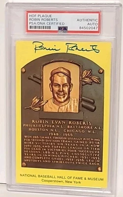 Robin Roberts Signed Baseball Yellow Hall Of Fame Plaque Postcard PSA/DNA HOF  - Image 1 of 4