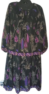 Винтажный 1980-х секретарь платье размер 16 цветочный пейсли блузон шифоновое богатая леди - Изображение 1 из 4