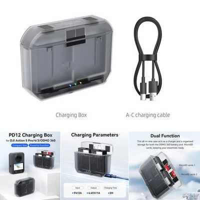 Battery Charger Hub Micro SD Card Storage Box For DJI Action 5 Pro/4/3/OSMO 360 - Image 1 of 4