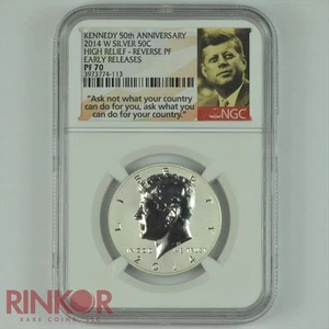 2014-W Reverse Proof High Relief 50th Anniversary Kennedy Half Dollar NGC PF 70 - Picture 1 of 2