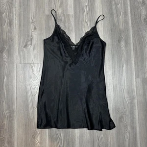 Victoria's Secret Black Satin Lace Chemise Slip Dress with Lace Details - Picture 1 of 7