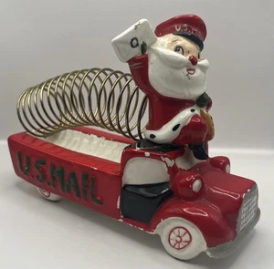 Vintage Lipper & Mann Ceramic U.S. Mail Truck Santa Claus Christmas Card Holder - Picture 1 of 12