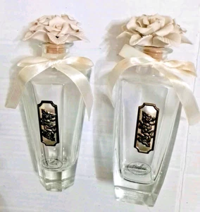 Vintage Cellini Collection Porcelain Rose Perfume Glass Bottles Set Of 2 Empty - Picture 1 of 11