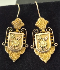Preciosos Pendientes Colgantes Victorianos Tres Colores Oro 10K Flores. 4,9 g - Imagen 1 de 5