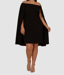 Adrianna Papell Women's Black Off-Shoulder Cape Sleeve Dress Plus Size 20W - Picture 1 of 3
