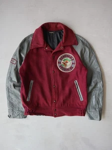 Vintage 80s Renewable Resources Wool Varsity Jacket Grey Maroon Size L - Picture 1 of 7
