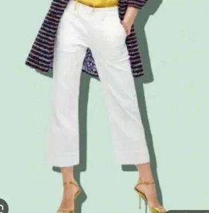 Cabi Lido Cropped Wide Leg White Jeans Sz 10 Beach Nautical Stretch Travel - Picture 1 of 11