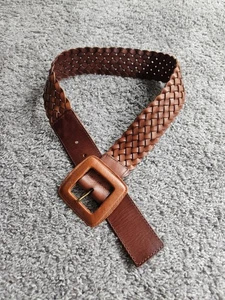 Banana Republic Brown Braided Woven Genuine Leather 2" Wide Belt Size M 28"-32" - Picture 1 of 17