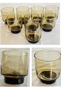 Vintage Libbey Whiskey Glasses 8 oz. TAWNY BROWN Platform Base 1970s 8-Piece Set - Picture 1 of 5