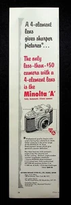 1956 Minolta A 35 mm Kamera ""4-Elemente Objektiv schärfere Bilder"" Vintage Druck Anzeige - Bild 1 von 1