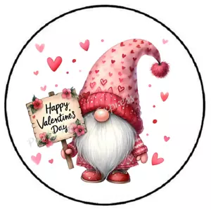 HAPPY VALENTINES DAY GNOME WITH SIGN ENVELOPE SEALS LABELS STICKERS PARTY FAVORS - Picture 1 of 2
