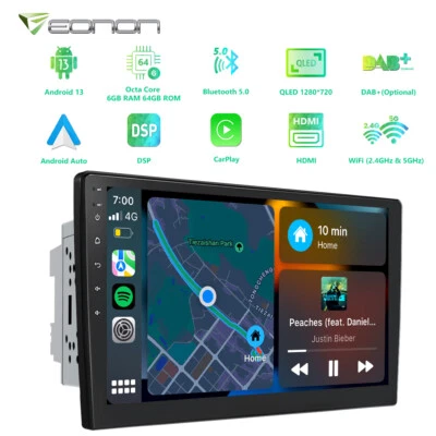 Double DIN Android 13 8Core 6+64 10.1" QLED Car Stereo Sat Nav Radio CarPlay DSP - Image 1 of 4
