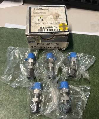 Lot of 5 SSP ISSU4BMC4 Unilok Bulkhead Male Connector 1/4" x 1/4" Factory Sealed - Image 1 of 3