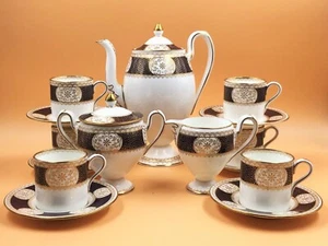 Gorgeous antique Wedgwood China cobalt & gold pattern W1150 15 piece coffee set. - Picture 1 of 16