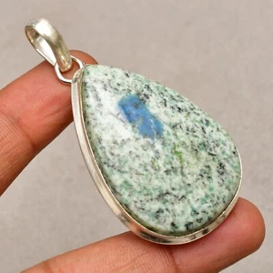 K2 Azurite Gemstone 925 Sterling Silver Handmade Jewelry Pendant 2.2" - Picture 1 of 8