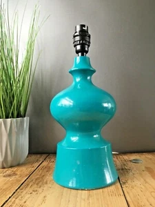 RETRO 70'S TEAL SCANDINAVIAN STYLE BULBOUS HOOPED GOURD PLASTER TABLE LAMP 60'S - Picture 1 of 11