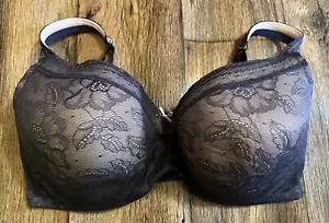 Cacique Bra 42F Balconette Black Lace Overlay Underwired EUC - Picture 1 of 4