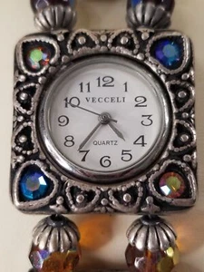 Vecceli Italy Beaded Watch Toggle Clasp Antique Silver Tone Finish Original Case - Picture 1 of 5